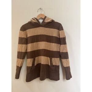 Barbour Striped Pullover Crest Wool Hoodie Womens Size UK 14 Brown Tan Preppy
